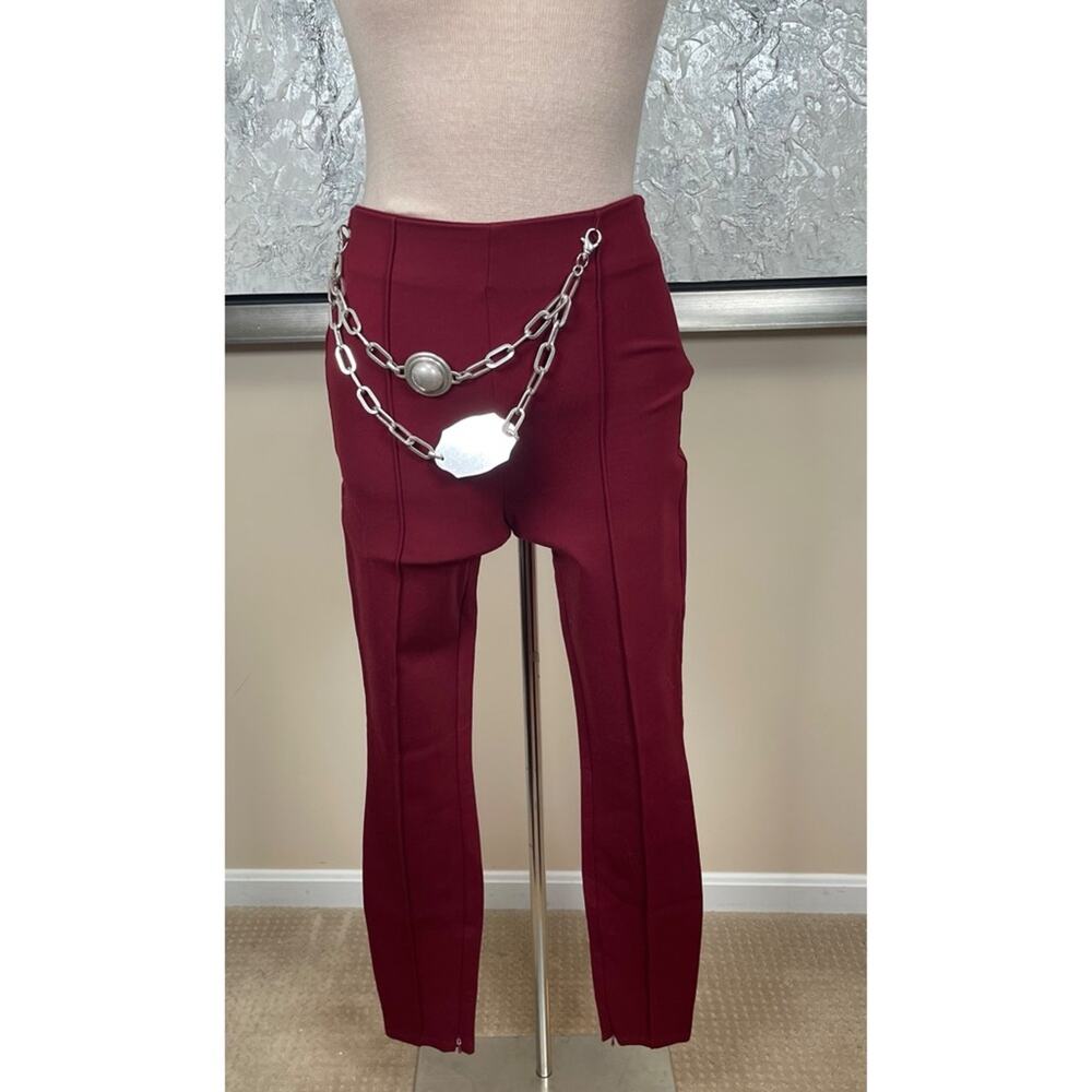 AREA Chain Plate Belt High Waist Pintuck Burgundy Red Legging Size Small - Picture 3 of 7